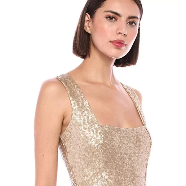 Dress the Population Womens Raven Sleeveless Stretch Sequin Trumpet Long Gown DressBrushed Gold