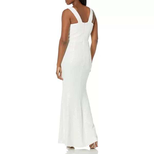 Dress the Population Womens Raven Sleeveless Stretch Sequin Trumpet Long Gown DressWhite
