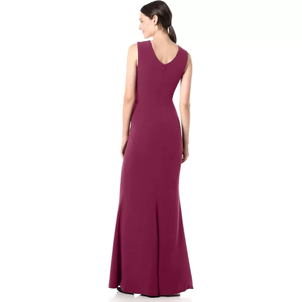 Dress the Population Womens Sandra Plunging Thick Strap Solid Gown with Slit DressDark Magenta