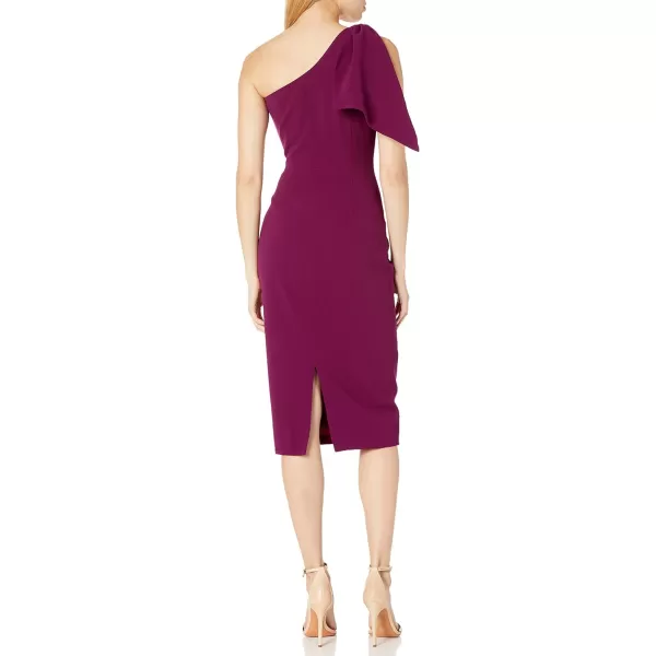 Dress the Population Womens Tiffany One Shoulder Bow Detail Midi Sheath DressDark Magenta