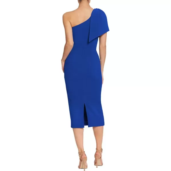 Dress the Population Womens Tiffany One Shoulder Bow Detail Midi Sheath DressElectric Blue