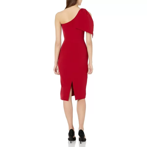 Dress the Population Womens Tiffany One Shoulder Bow Detail Midi Sheath DressGarnet