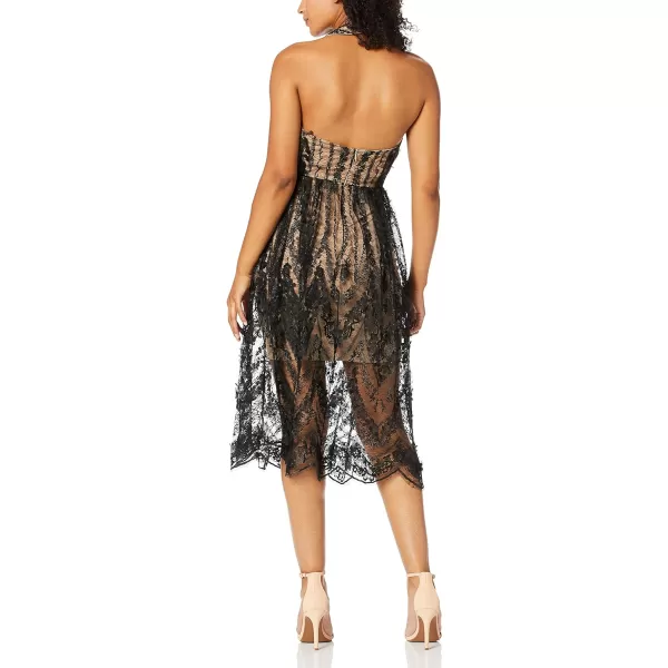 Dress the Population Womens Valerie Halter Top Floral Lace Midi DressBlackNude