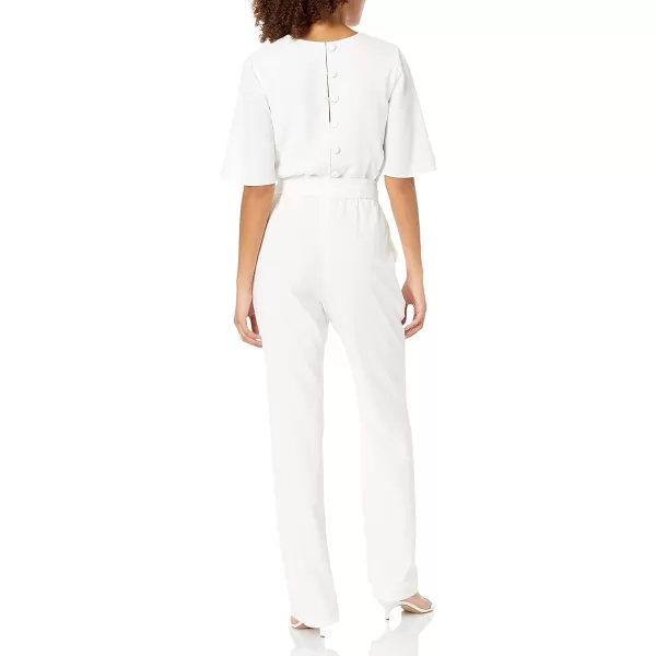 Dress the Population womens Cristina Short Sleeve Blouson Jumpsuit With PocketsOffwhite