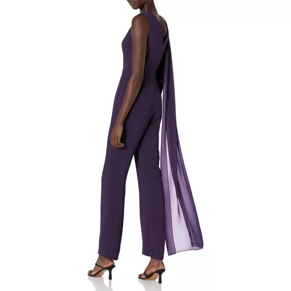 Dress the Population womens Robbie Crepe Sleeveless Plunging Jumpsuit With ShawlJumpsuitBoysenberry