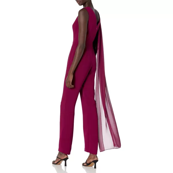 Dress the Population womens Robbie Crepe Sleeveless Plunging Jumpsuit With ShawlJumpsuitDark Magenta