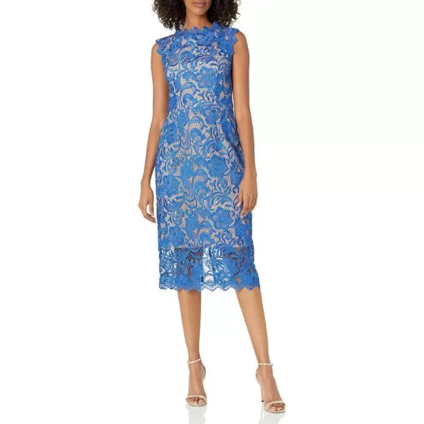 Dress the Population Womens Claudette Lace Sheath Midi DressCobaltNude