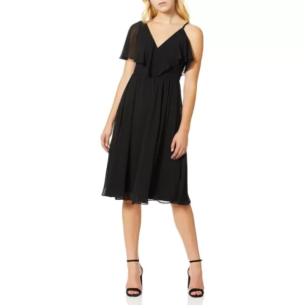 Dress the Population Womens Claudia Sleeveless Ruffle Fit  Flare Midi DressBlack
