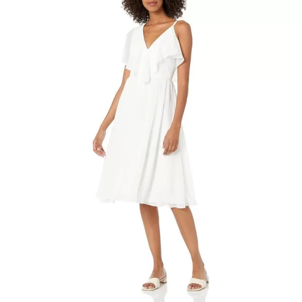 Dress the Population Womens Claudia Sleeveless Ruffle Fit  Flare Midi DressOffwhite