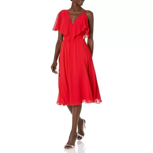 Dress the Population Womens Claudia Sleeveless Ruffle Fit  Flare Midi DressRouge