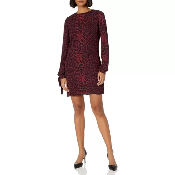 Dress the Population Womens Dahlia Longsleeve Open Cowl Back Short Cocktail DressBurgundy Leopard Multi