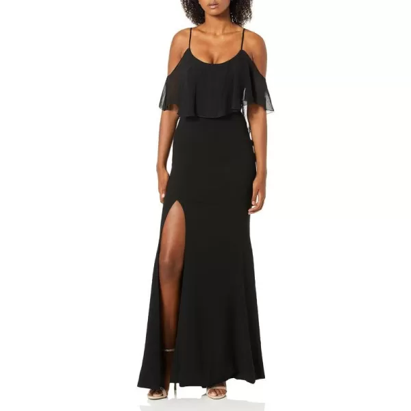 Dress the Population Womens Diana Cold Shoulder Flutter Fitted Crepe Gown with SlitBlack