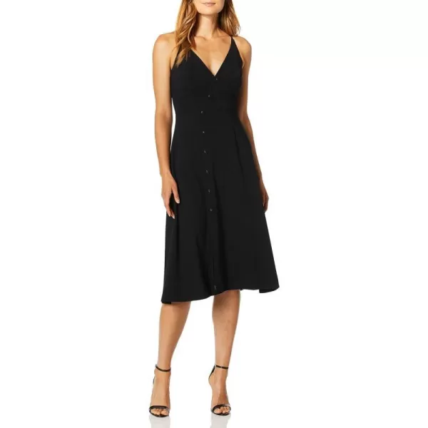 Dress the Population Womens Emily Sleeveless Fit  Flare Button Detail Midi DressBlack