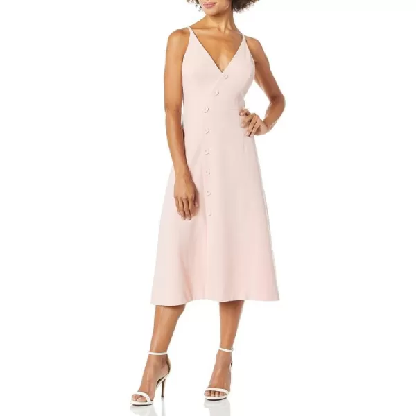Dress the Population Womens Emily Sleeveless Fit  Flare Button Detail Midi DressPowder Blush