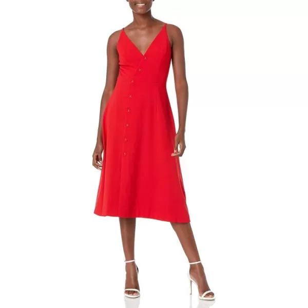 Dress the Population Womens Emily Sleeveless Fit  Flare Button Detail Midi DressRouge