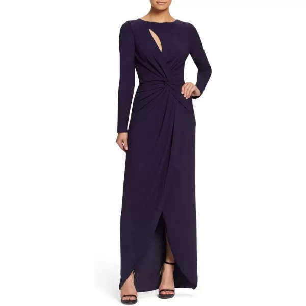 Dress the Population Womens Naomi Longsleeve Jersey Knit Twist Long Maxi Gown DressBoysenberry