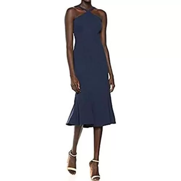 Dress the Population Womens Tessa Spaghetti Strap Halter Mermaid Fitted Midi DressNavy