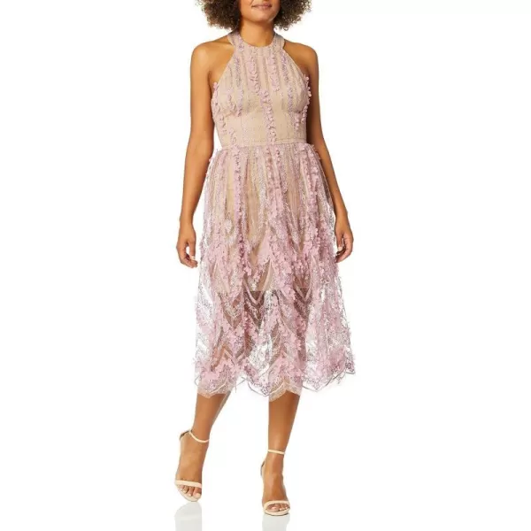 Dress the Population Womens Valerie Halter Top Floral Lace Midi DressLilacNude