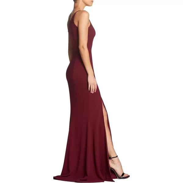Dress the Population Womens Amy Asymmetrical Neckline Sleeveless High Slit Maxi DressBurgundy