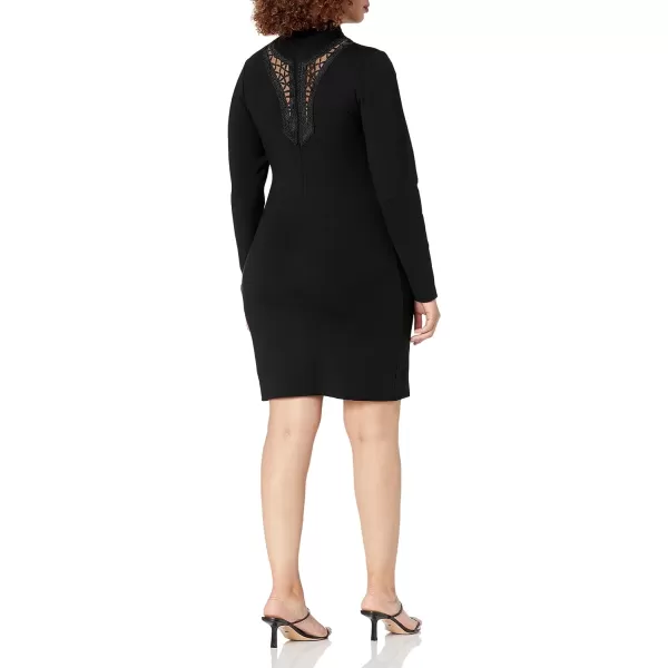 Dress the Population Womens Hayden Stretch Knit Long Sleeve Mini Mock Neck DressBlack