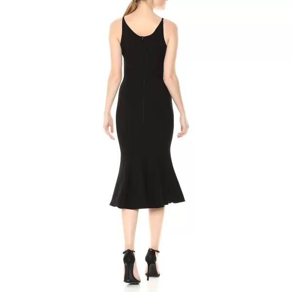 Dress the Population Womens Isabelle Plunging Spaghetti Strap Mermaid Fitted Midi DressBlack