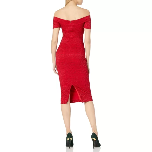 Dress the Population Womens Jemma Lace Off The Shoulder DressRedBlack