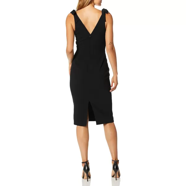 Dress the Population Womens Lita Sleeveless Plunging Midi Sheath Dress W BowsBlack