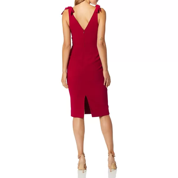 Dress the Population Womens Lita Sleeveless Plunging Midi Sheath Dress W BowsGarnet