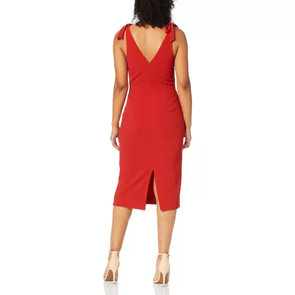 Dress the Population Womens Lita Sleeveless Plunging Midi Sheath Dress W BowsRouge