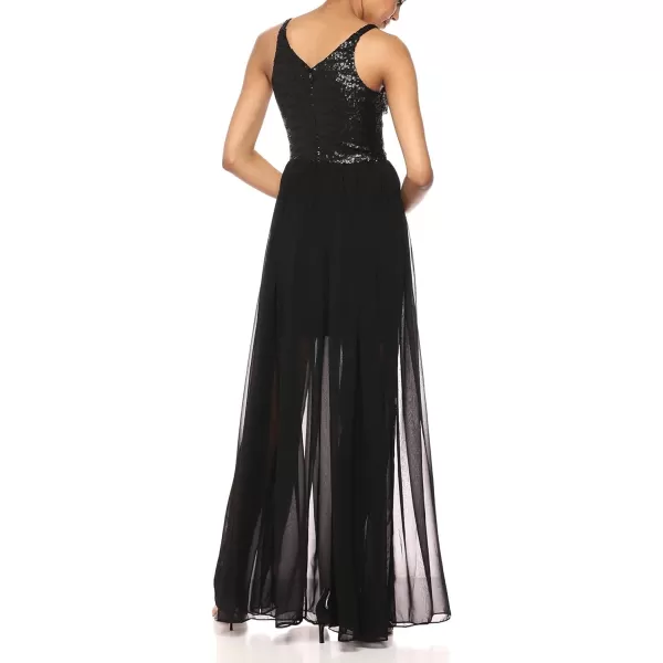 Dress the Population Womens Lori Sequin and Chiffon Fit amp Flare Sleeveless Long DressMatte Black