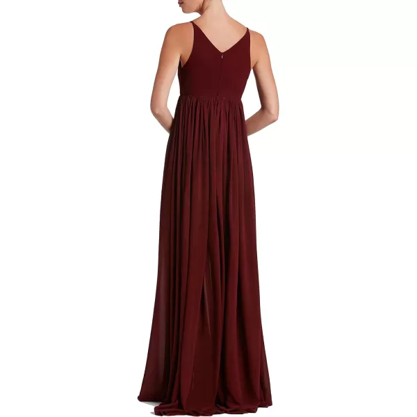 Dress the Population Womens Phoebe Plunging Chiffon Long Gown Sleeveless DressBurgundy