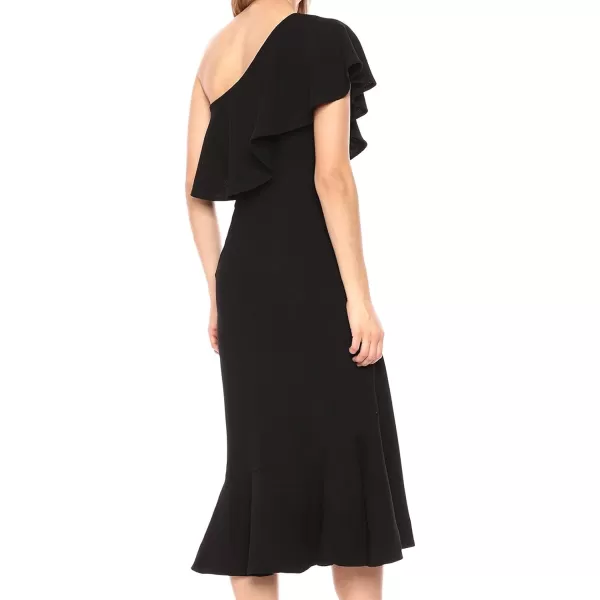 Dress the Population Womens Raquel One Shoulder Ruffle Mermaid Midi DressBlack