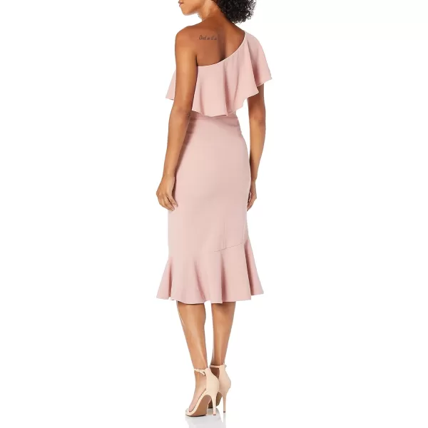 Dress the Population Womens Raquel One Shoulder Ruffle Mermaid Midi DressBlush