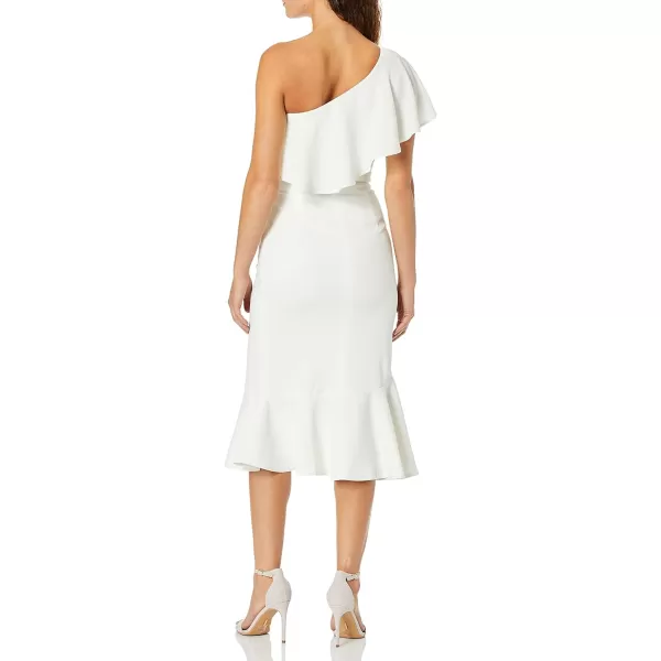 Dress the Population Womens Raquel One Shoulder Ruffle Mermaid Midi DressOffwhite