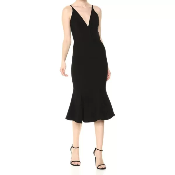 Dress the Population Womens Isabelle Plunging Spaghetti Strap Mermaid Fitted Midi DressBlack