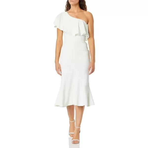 Dress the Population Womens Raquel One Shoulder Ruffle Mermaid Midi DressOffwhite
