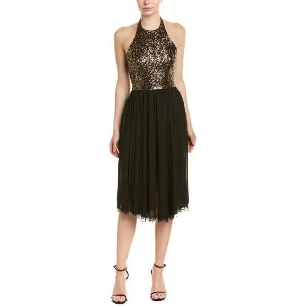 Dress the Population Womens Tatiana Sequin Halter Fit amp Flare Midi DressAntique GoldBlack