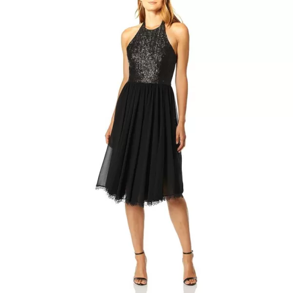 Dress the Population Womens Tatiana Sequin Halter Fit amp Flare Midi DressBlackBlack