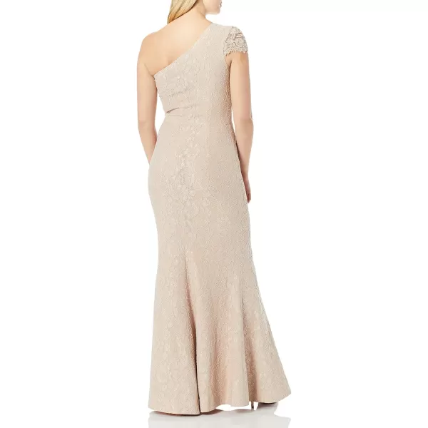 Dress the Population Womens Valentina Lace Cap Sleeve One Shoulder Long DressBlushNude