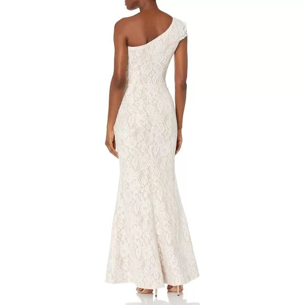 Dress the Population Womens Valentina Lace Cap Sleeve One Shoulder Long DressIvoryNude