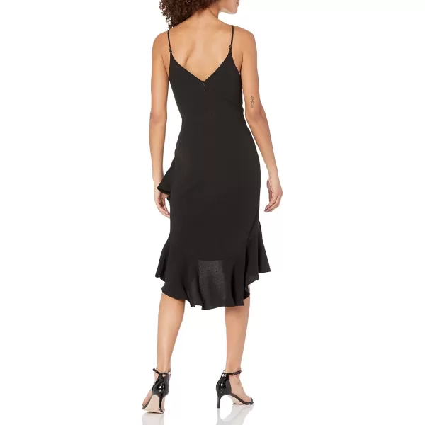 Dress the Population Womens Wendy Sleeveless Plunging Ruffle Hem Midi Sheath DressBlack