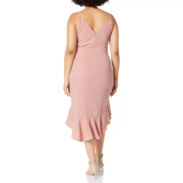 Dress the Population Womens Wendy Sleeveless Plunging Ruffle Hem Midi Sheath DressBlush