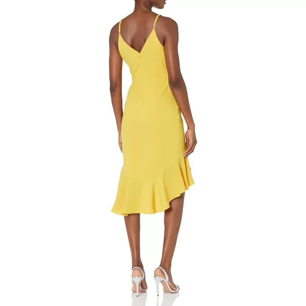 Dress the Population Womens Wendy Sleeveless Plunging Ruffle Hem Midi Sheath DressCanary