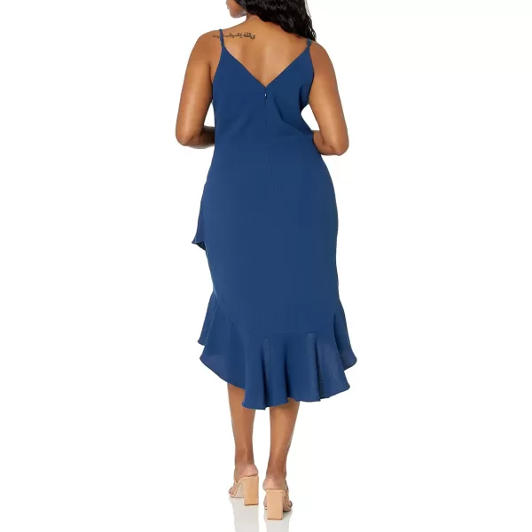 Dress the Population Womens Wendy Sleeveless Plunging Ruffle Hem Midi Sheath DressPacific