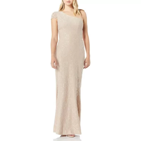 Dress the Population Womens Valentina Lace Cap Sleeve One Shoulder Long DressBlushNude