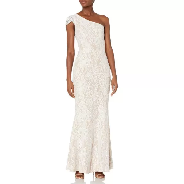Dress the Population Womens Valentina Lace Cap Sleeve One Shoulder Long DressIvoryNude
