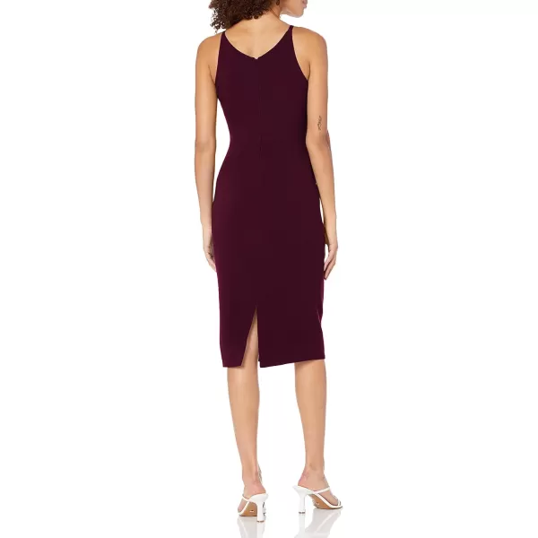 Dress the Population Womens Lyla Plunging Sleeveless Fitted Midi Sheath DressPlum