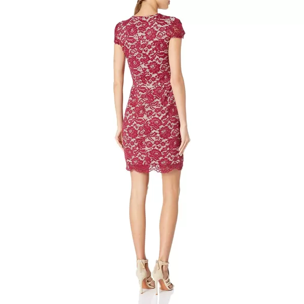Dress the Population Womens Cecilia Cap Sleeve Lace Plunging Mini DressRubyNude