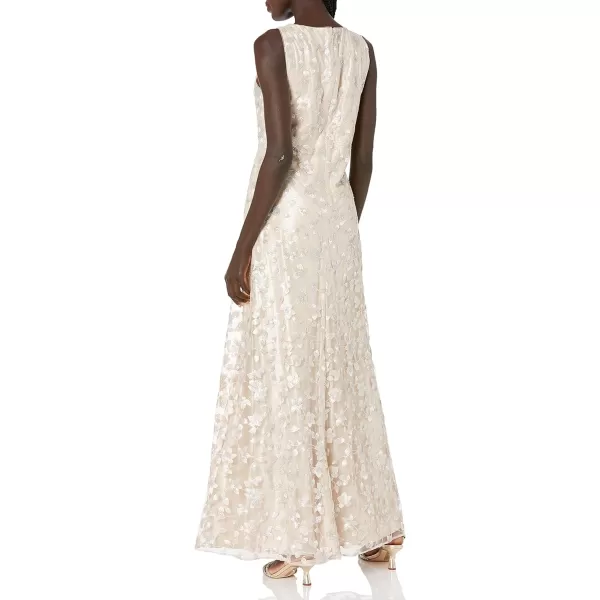 Dress the Population Womens Embellished Plunging Gown Sleeveless Floral Long DressMineral Blue Floral