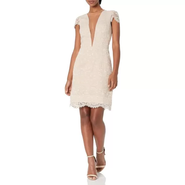 Dress the Population Womens Cecilia Cap Sleeve Lace Plunging Mini DressBlushNude
